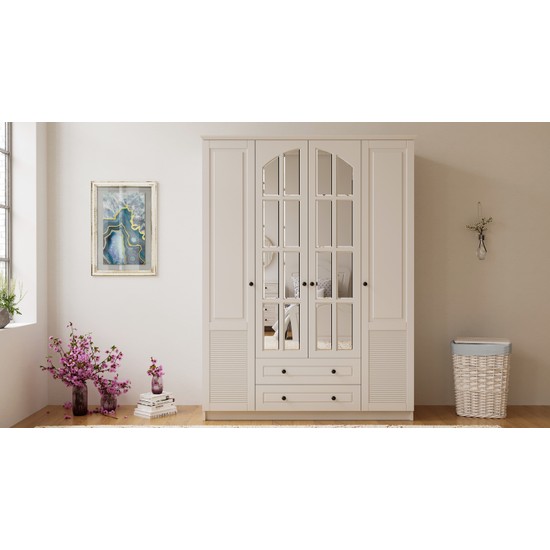 Rabi Mobilya Izel Country 4 Kapak 2 Çekmeceli Mega Gardırop Fiyatı