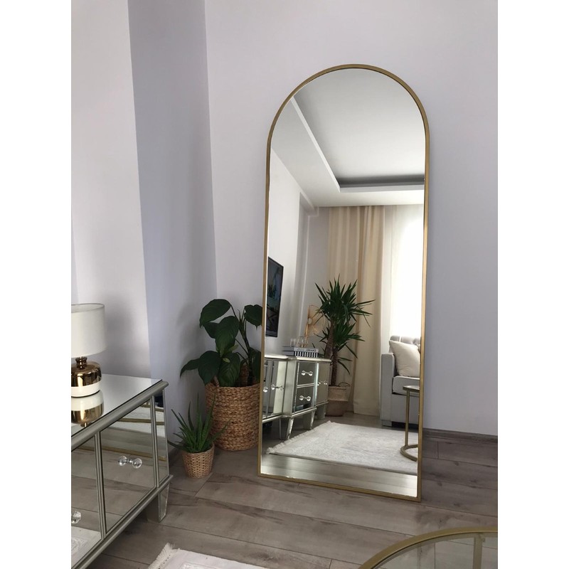 Effe Yapı Dekor Gold Metal Çerçeveli 180*70 cm Ayaklı Oval Boy Aynası