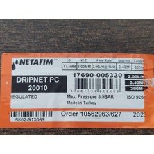 Netafim Drıpnet Pc 20010 (20 mm 40 cm 2.00 Lt 300 Mt) Basınç Ayarlı Yuvarlak Damla Sulama Borusu 17690-005330