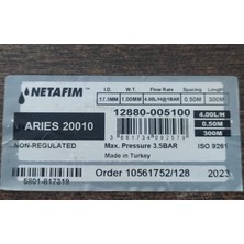 Netafim Arıes™ 20010 ( 20 mm 50 cm 4lt/h 300 Metre ) Çok Yıllık Yuvarlak Damla Sulama Borusu 12880-005100