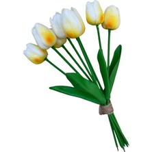 Yapay Islak Beyaz Lale 8 'li Sarı ve Turuncu Desen