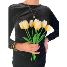 Yapay Islak Beyaz Lale 8 'li Sarı ve Turuncu Desen