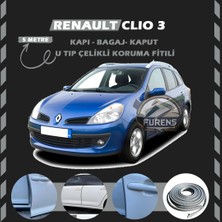 Fruens Renault Clio 3 Oto Araç Kapı Koruma Fitili 5metre Parlak Gri Renk