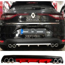 Fruens Renault Megane 4 Difüzör Arka Tampon Eki 4 Egzoz Çıkışlı Kırmızı Lüx Tip