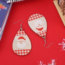 Babmu Noel Beyaz Ekose Çizgili Çift Taraflı Pu Deri Noel Baba Küpe (Yurt Dışından)