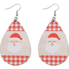 Babmu Noel Beyaz Ekose Çizgili Çift Taraflı Pu Deri Noel Baba Küpe (Yurt Dışından)