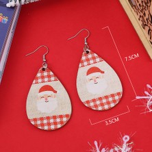 Babmu Noel Beyaz Ekose Çizgili Çift Taraflı Pu Deri Noel Baba Küpe (Yurt Dışından)