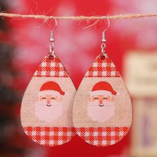 Babmu Noel Beyaz Ekose Çizgili Çift Taraflı Pu Deri Noel Baba Küpe (Yurt Dışından)