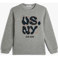 Koton Sweatshirt Uzun Kollu Bisiklet Yaka Şehir Temalı Şardonlu