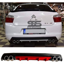 Fruens Citroen C-Elysee Difüzör Arka Tampon Eki 4 Egzoz Çıkışlı Kırmızı Lüx Tip