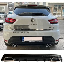 Renault Clio 4 Difüzör Arka Tampon Eki 2 Egzoz Çıkışlı Siyah Lüx Tip)