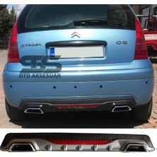 Citroen C3 Difüzör Arka Tampon Eki 2 Egzoz Çıkışlı Gri Lüx Tip