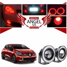 Fruens Renault Clio 4 Uyumlu, Universal Mercekli LED Angel Sis Farı, 76MM Kırmızı Renk