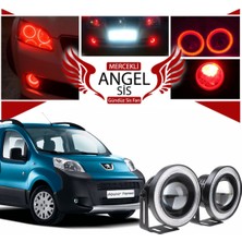 Peugeot Bipper Uyumlu, Universal Mercekli LED Angel Sis Farı, 76MM Kırmızı Renk