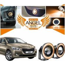 Peugeot 301 Uyumlu, Universal Mercekli LED Angel Sis Farı, 76MM Turuncu Renk