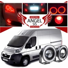 Peugeot Boxer Uyumlu, Universal Mercekli LED Angel Sis Farı, 76MM Kırmızı Renk