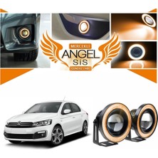 Citroen C Elysee Uyumlu, Universal Mercekli LED Angel Sis Farı, 76MM Turuncu Renk