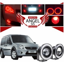 Ford Transit Connect Uyumlu, Universal Mercekli LED Angel Sis Farı, 76MM Kırmızı Renk