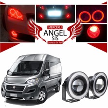 Fiat Ducato Uyumlu, Universal Mercekli LED Angel Sis Farı, 76MM Kırmızı Renk