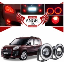 Fiat Doblo D3 Uyumlu, Universal Mercekli LED Angel Sis Farı, 76MM Kırmızı Renk