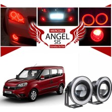 Fiat Doblo D4 Uyumlu, Universal Mercekli LED Angel Sis Farı, 76MM Kırmızı Renk