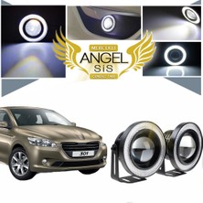 Peugeot 301 Uyumlu, Universal Mercekli LED Angel Sis Farı, 76MM Beyaz Renk