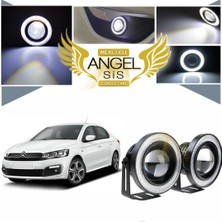 Citroen C Elysee Uyumlu, Universal Mercekli LED Angel Sis Farı, 76MM Beyaz Renk