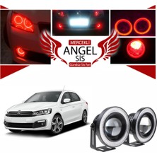 Citroen C Elysee Uyumlu, Universal Mercekli LED Angel Sis Farı, 76MM Kırmızı Renk