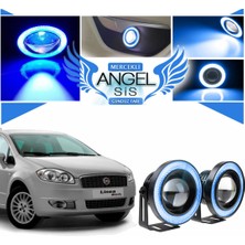 Fiat Linea Uyumlu, Universal Mercekli LED Angel Sis Farı, 76MM Buz Mavi Renk