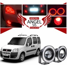Fiat Doblo D1 Uyumlu, Universal Mercekli LED Angel Sis Farı, 76MM Kırmızı Renk