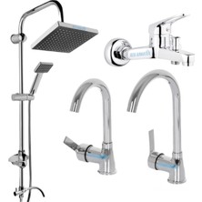 Kca Armatür Kca Robot Duş Mutfak Lavabo Banyo Bataryası Musluğu Çeşmesi 4'lü Set Pirinç Malzeme