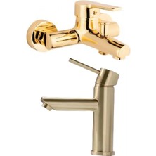 Kca Armatür Kca Gold Altın Kartal Lavabo ve Banyo Bataryası Musluğu Çeşmesi Çift Su Girişli