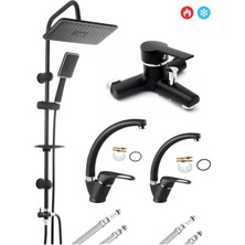 Kca Armatür Kca Siyah Robot Tepe Yağmurlama Banyo-Mutfak-Lavabo Bataryası Musluğu Çeşmesi 4' Lü Set