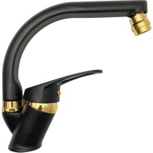 Kca Armatür Kca Siyah Gold Lüx Lavabo Bataryası Musluğu Çeşmesi Oynar Başlıklı Çift Su Girişli