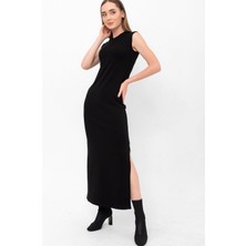 Laranor Yarım Balıkçı Yaka Yırtmaçlı Kolsuz Triko Elbise 44 - Siyah