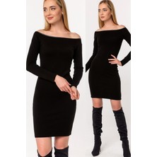 Laranor Siyah Madonna Yaka Uzun Kol Triko Elbise 42 - Siyah