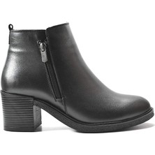 Beety 2850 Deri Siyah Kalın Topuklu Klasik Kadın Bot