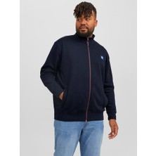 Jack & Jones Lacivert Fermuarlı Büyük Beden Erkek Sweatshirt Uzun Kol Kapüşonlu Tasarım