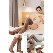 Pabtex Peluş Çorab Welsoft Diz Üstü Oda Çorabı Kışlık Uyku Çorabı Ayak Isıtıcı Uzun Çorap