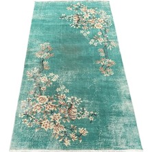 Burak Halı Dekoratif Turkuaz Ofis Halısı 116X214 El Dokuma Eskitme Vıntage