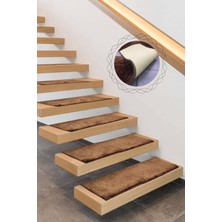 Bonny Home Comfort Kahve (5 Adet) Merdiven Halısı Pufidik Peluş Kaymaz Deri Tabanlı Basamak Paspası