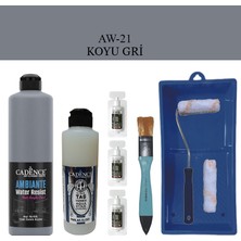 Cadence Fayans Tezgah B - Ambiente Islak Zemin Aw - 21 Koyu gr i 500 ml Katalizör 30 gr Taş Vernik 250  Saten Rulo Set
