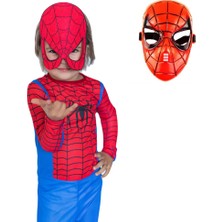 Spiderman Kostümü Örümcek Adam Maskeli Çocuk Kostümü Klasik 2 Maskeli