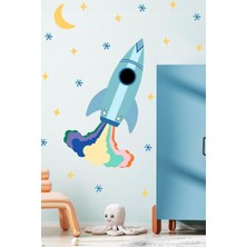 Msticker Uzay Mekiği Temalı Çocuk Odası Duvar Sticker Seti Yapışkanlı Yıldızlar ve Figürler