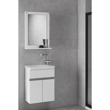 Alfa Banyo Miniço-Beyaz Ebeveyn 45 cm x 28 cm Aynalı Lüx Lavabolu Banyo Dolabı- 1. Sınıf Mdf-Beyaz