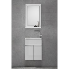 Alfa Banyo Miniço-Beyaz Ebeveyn 45 cm x 28 cm Aynalı Lüx Lavabolu Banyo Dolabı- 1. Sınıf Mdf-Beyaz