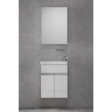 Alfa Banyo Miniço-Beyaz Ebeveyn 45 cm x 28 cm Ayna Dolaplı Lüx Lavabolu Banyo Dolabı- 1. Sınıf Mdf-Beyaz