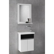 Alfa Banyo Miniço-SB Ebeveyn 45 cm x 28 cm Aynalı Lüx Lavabolu Banyo dolabı- 1. Sınıf Mdf-Beyaz Siyah