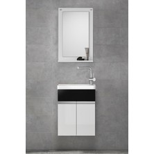 Alfa Banyo Miniço-SB Ebeveyn 45 cm x 28 cm Aynalı Lüx Lavabolu Banyo dolabı- 1. Sınıf Mdf-Beyaz Siyah