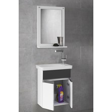 Alfa Banyo Miniço-SB Ebeveyn 45 cm x 28 cm Aynalı Lüx Lavabolu Banyo dolabı- 1. Sınıf Mdf-Beyaz Siyah